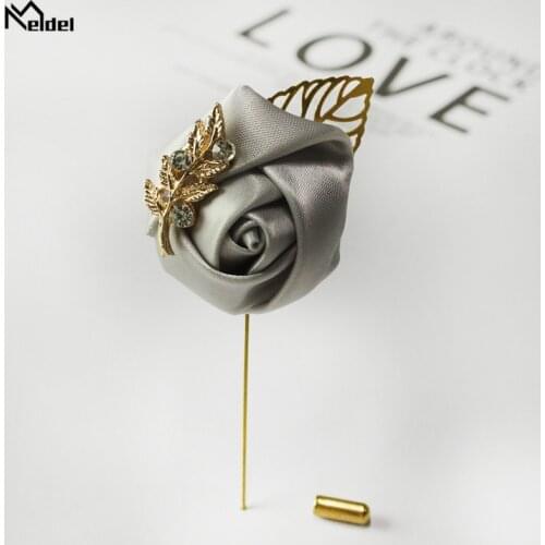Meldel Groom Boutonniere Men Wedding Witness Brooch Silk Rose Boutonniere Man Corsage Pins Wedding Boutonniere Flower Prom Party