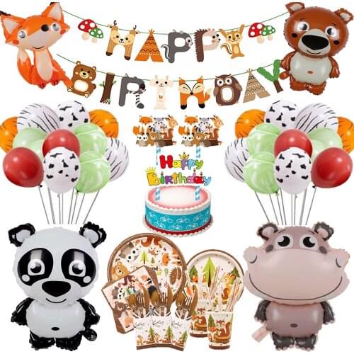Jungle Animal Party Decoration Disposable Tableware Set Kids Birthday Party Favors Baby Shower Decor Forest Theme Party Supplies