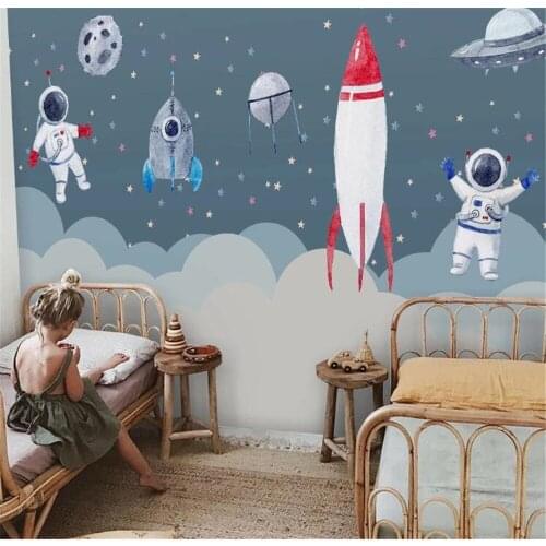 Bacal 3D custom Nordic minimalist hand-painted space rocket childrens room girl bedroom cartoon 3d mural wallpaper