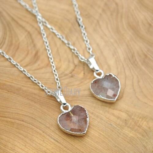10Pcs Sliver Plated Faceted Heart Shaped Chains Necklaces Stawberry Quartz Chains Necklaces Clearance 16-20inch NM15671