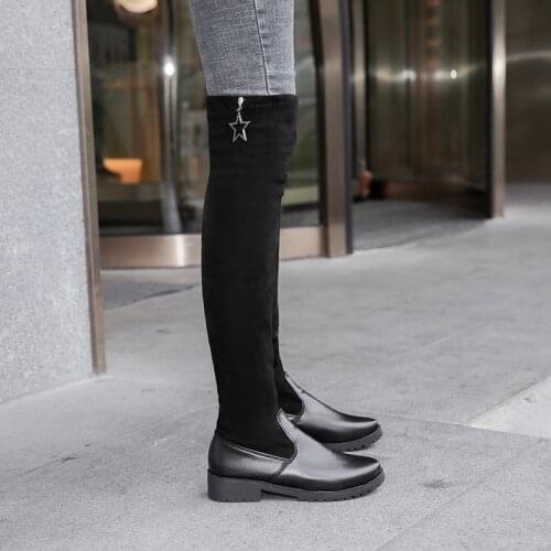 New Over-the-Knee skinny sexy high-heel boots winter knitting Round Toe velvet warm womens boots women thigh high flat boots