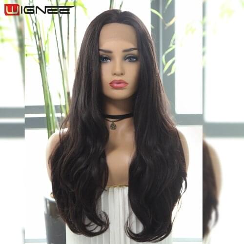 Wignee Synthetic Lace Front Wig Free Part Body Wave Wig Long Wig Heat Resistant Hair Wigs For Women Wavy Lace Frontal Black