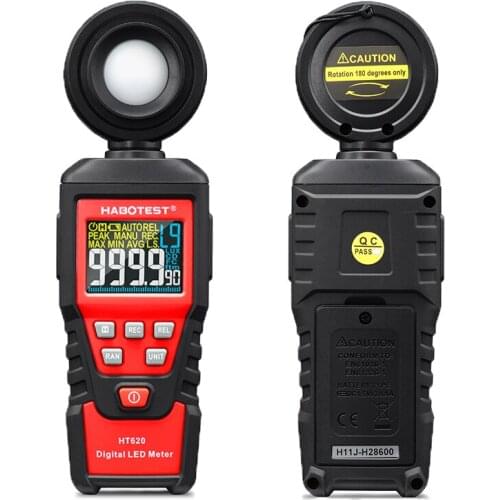 HT620 Handheld Digital Illuminometer LCD Backlight Light Lux Fc Illuminance Meter Photometer Luxmeter 180 Degree Rotation