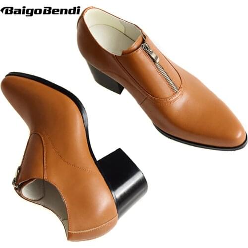 Recommend !! Mens Zip High Heel Shoes Heighten Wedding Shoes Business Man Pointed Toe Formal Dress Shoes Trendy Oxfords Party