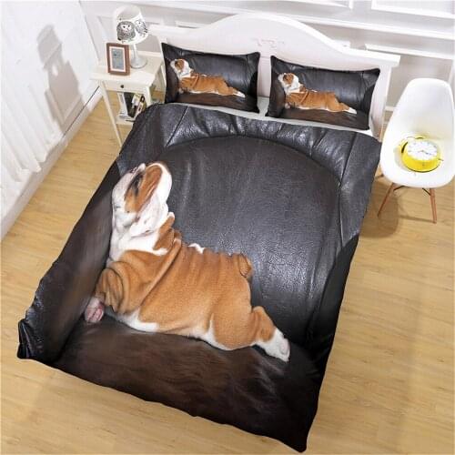 Luxury Custom 3D Cute Bulldog Printing Bedding Set,100％Microfiber Fabric Duvet Cover&Pillowcase,Cozy Home Bedroom Decor Bed Set