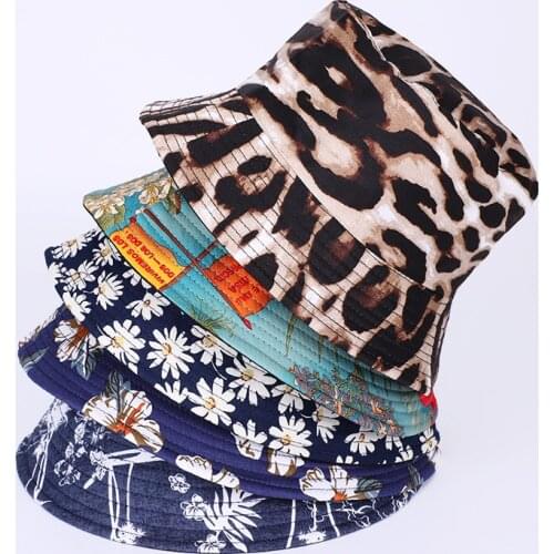 Fisherman Hat Reversible Banana Tree Leopard Bucket Hats For Women Men Street Hip Hop Bucket Cap Vintage Printed Fishing Hat