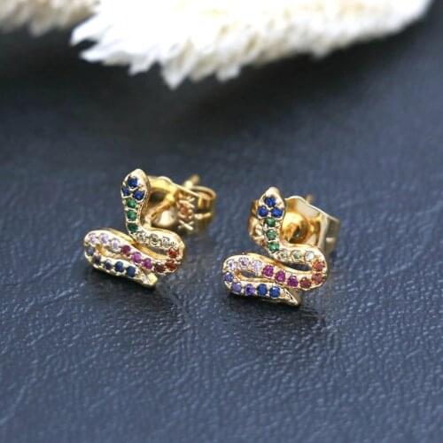 BPPCCR Elegant Snake Earrings Copper Micro Zircon Crystal Earrings For Women Gold Stud Earrings Jewelry Mujer Brinco Party Gift