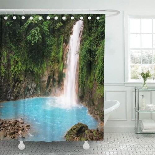 Blue Celeste Waterfall Costa Rica Green Rio Rainforest Tropical Waterproof Polyester Fabric Shower Curtain 60 x 72 inches Set