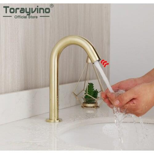 Torayvino Golden Nickel Automatic Touch Free Sensor Bathroom Faucet Basin Sink Solid Brass Faucet Washbasin Deck Mount Water Tap