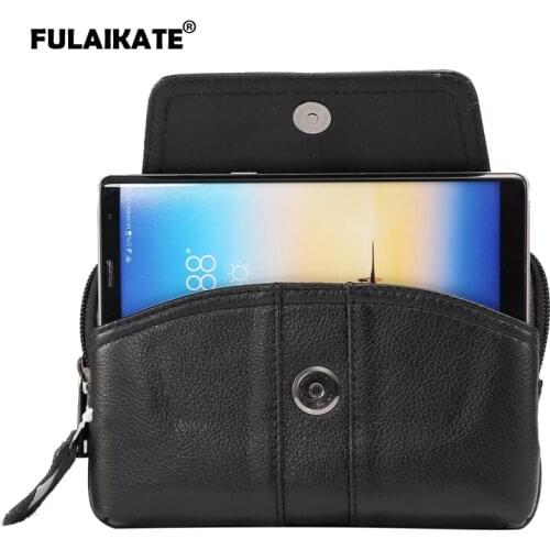 FULAIKATE 6" Genuine Leather Universal Bag for Huawei P8 P9 Plus Case Waist Pouch for Mate8 Honor 6 Plus Mens Business Pocket
