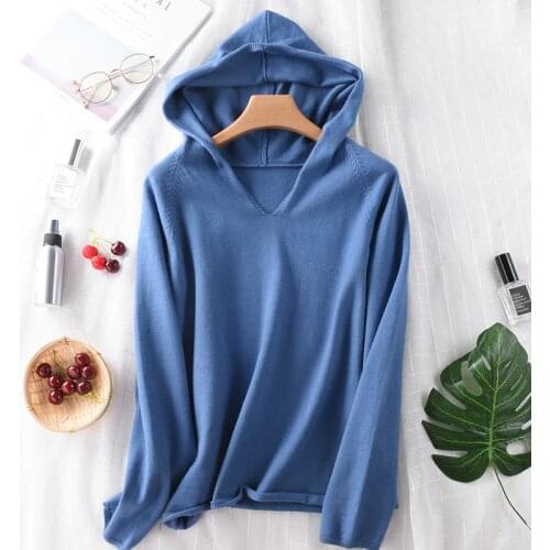 2018 autumn and winter casual knit hooded cashmere sweater fashion loose long-sleeved womens wool pullover