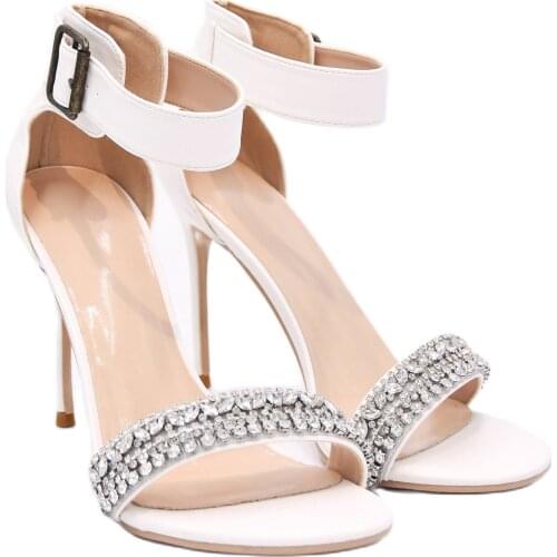 TOPQUEEN A19 Bridal Sandals Beautiful White Thin Wedding Shoes 11.5 Cm Rhinestones Decoration Evening Bridesmaid Dress Pinkage