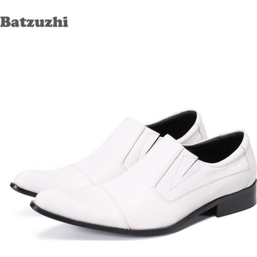 Batzuzhi Luxury Handmade Mens Shoes Pointed Toe Genuine Leather Dress Shoes Men White Business&Wedding Shoes Chaussures Hommes