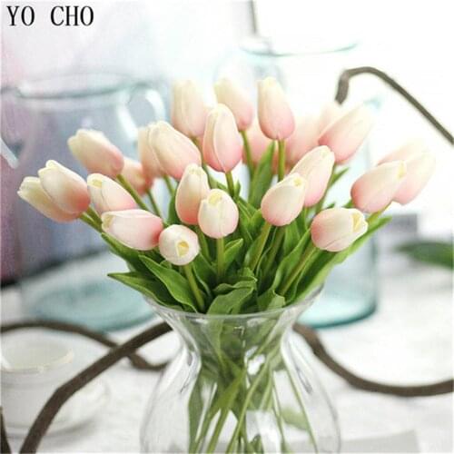 YO CHO 1PC PU Tulips Artificial Flowers Real touch artificiales para decora mini Tulip for Home Wedding decoration Flowers