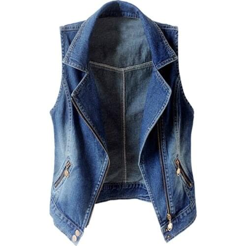 Womens Spring Autumn Sleeveless Vintage Blue Denim Vest Female Winter Plus Size Short Waistcoat 3XL TB341