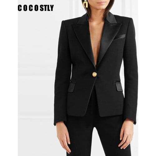 Autumn Suit For Women Slim Blazer Coat Casual Elegant Jacket Full Sleeve One Button Office Lady Black Blazer Feminino