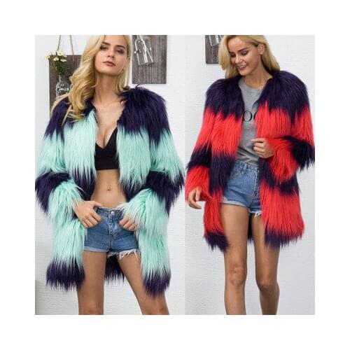Top brand Fashion V-neck New Faux Fur Coat Women Long Coat MT0862 high quality