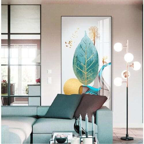 Golden Sun Blue Fabric Crane Tree Elk Deer Koi Fish Sailboat Modern Abstract Wall Art Decorative Picture Canvas for Porch Living