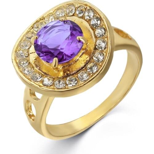 Gold Disc Claw Inlaid Purple Zircon Ring Female Engagement Promise Jewelry Ring Party Fashion Womens Pie Valentine Gift