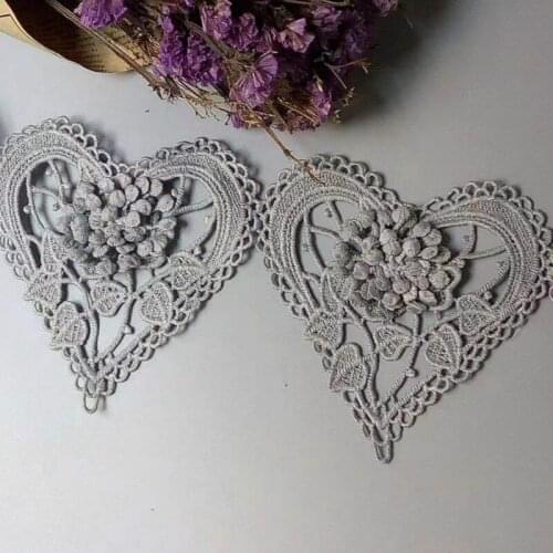 1 Yard Gray 3D Heart Cotton Flower Lace Trim Embroidered Lace Ribbon Handmade Wedding Dress Patchwork Sewing Supplies Craft