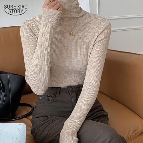 2021 Winter Solid All-match Pullover Knitted Top Autumn Slim Cashmere Sweater Casual Long Sleeve Turtleneck Jumper Sweater 17174