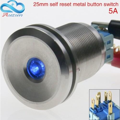 25mm metal button switch self-reset instantaneous start switch stainless steel intelligent switch 6v12v24v220v