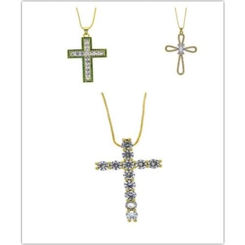 3pcs Bling CZ Crystal Zircon Cross Pendant Hip Hop Style Charms Chain Choker Necklace For Men Daily Jewelry Wholesale 2021