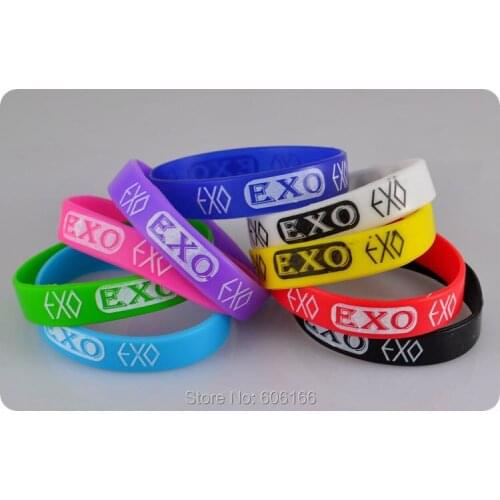 50pcs EXO Silicone Wristband Bracelets Bangle Korean S.M.Entertainment Company Mix color fashion jewelry Wholesale