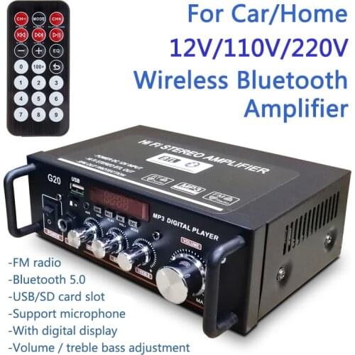 G20 Digital Amplifier Bluetooth 5.0 HiFi Subwoofer Home Theater USB Amplifier For Iphone, Ipads, Smart Phones, Tablet Computers