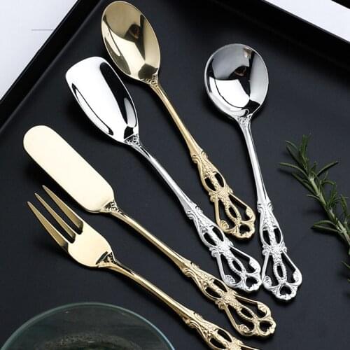 Dessert Cheese Butter Spreader Hollow Carved Coffee Spoon Cake Forks Stainless Steel Retro Gift Tableware Kitchen Gadgets Sopply