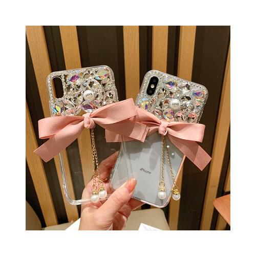 For Huawei P40 P10 P20 P30 Lite Plus Mate 10 20 30 Lite Pro Plus Coque Cute glitter Rhinestone bow pearl soft Phone Case