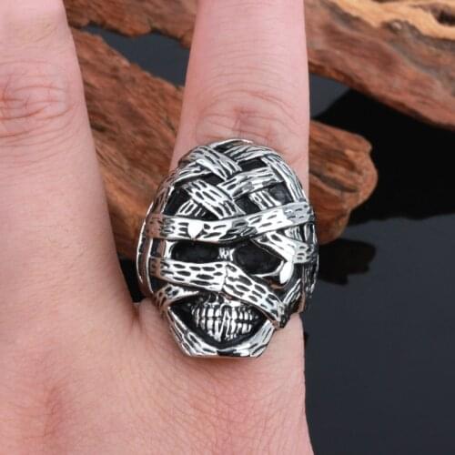 Outdoor EDC Retro Stainless Steel Ring Alternative Personality Mens Mummy Skull Ring Jewelry Wholesale Self Defense Tool