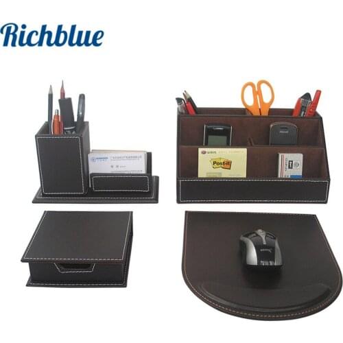 Ever Perfect 4 PCS/Set PU Leather Desk Set Stationery Accessories Organizer Pen Holder Box Mouse Pad Name Card Stand T41