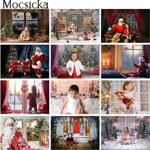 Winter Window Landscape Backdrop Photography Christmas Portrait Photo Background Snow Curtain Merry Christmas Party Decorations