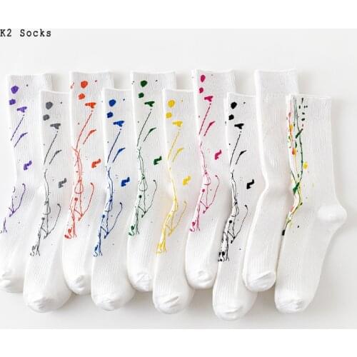 Personality Splash ink Sockings Cotton Fashion Harajuku Tie dye White Happy Funny Hip Hop Skateboard Sport Men Women Girls Socks