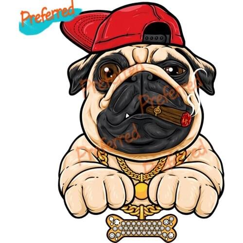 Personality Hip Hop Pug Dog Car Decal with Red Cap Metal Print