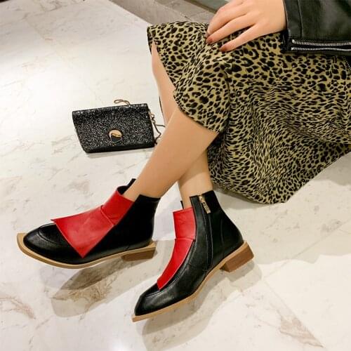 INS HOT women ankle boots plus size 22-26.5cm length Two-color stitching boots women antumn and winter shoes woman 3 colors