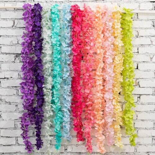 2M Artificial Flowers Wedding Flower Strips Flower String Hydrangea String Wisteria Rattan Orchid Flower String Hanging Wall
