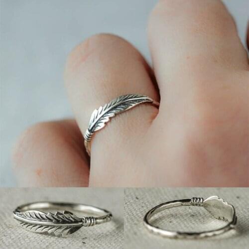Graceful Distress 1PC High Quality Silver Ring Size 6 7 8 9 10 Valentines Gift Feather Party Exquesite For Lover Best Gifts