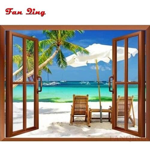 Full Square round drill Diamond painting sea view, Diamond embroidery Cross stitch resin office window landscape decor