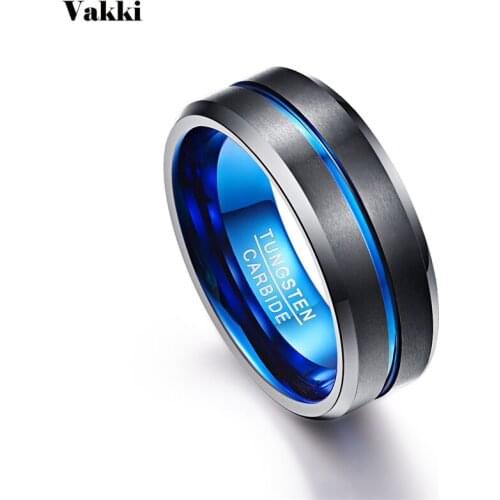 100% Tungsten Carbide Anillos para hombres 8mm Polishing Men Ring Blue Black Wedding Bands Boyfriend Pierscienie