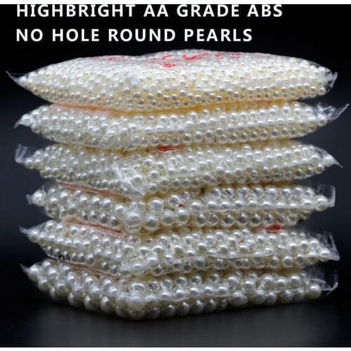AA High Bright 4/5/6/8/10/12/14/16/18/20mm Acrylic No Hole Round Cream/White Faux Pearl Loose charms Beads Jewelry Making craft
