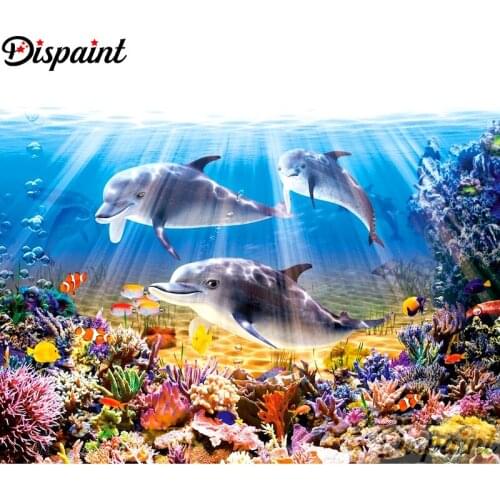 Dispaint Full Square/Round Drill 5D DIY Diamond Painting "Animal dolphin" Embroidery Cross Stitch 5D Home Decor A11741