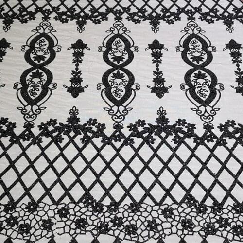Latest Soft African Swiss Dry French Net Tulle Black Lace Fabric for Wedding Dress High Quality Mesh Laces with Pearls 2021 Hot