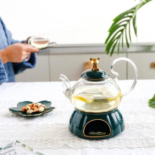 New Candle Heating Flower Teapot With Base European Style Ceramic Teacups And Saucers Afternoon Black Tea Sets Teapot