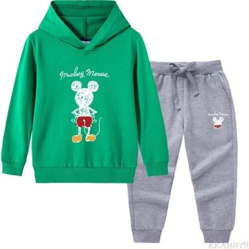 Disney Mickey Mouse Autumn Boy Girl Clothes Cartoon Long-Sleeve Hoodies + Pants Suit Girls Clothing Set Children Clothing