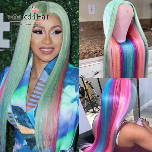 Preferred Highlight Transparent Lace Wigs Rainbow Lace Front Wig Preplucked Brazilian Remy Lace Front Human Hair Wigs For Women
