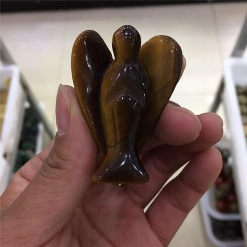 Drop shipping Natural tiger eye Crystal gemstone angel meditation reiki healing hand carved crystal angel wholesale