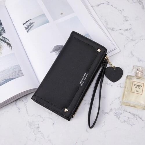 Luxury Woman Long Letter Heart Wallet Female Zipper Hasp Tassel Coin Purse Pu Leather Wristband Multi-function Phone Card Holder
