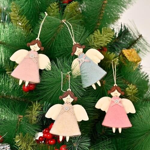 Christmas Decoration Christmas Pendant Wooden Non-woven Fabric Angel Girl Christmas Tree Decoration New Year Gift